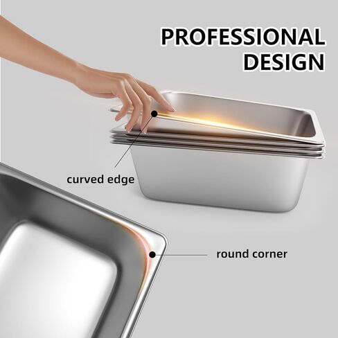 مقالي طاولة بخار بحجم 1/2 مع أغطية، 6 عبوات مقلاة فندقية عميقة 4 بوصات، حاوية طعام من الفولاذ المقاوم للصدأ بسمك 0.7 مم، مقلاة طعام للمطاعم، المطبخ، الفندق، مستلزمات خدمات الطعام التجارية in Kuwait