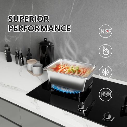 مقالي طاولة بخار بحجم 1/2 مع أغطية، 6 عبوات مقلاة فندقية عميقة 4 بوصات، حاوية طعام من الفولاذ المقاوم للصدأ بسمك 0.7 مم، مقلاة طعام للمطاعم، المطبخ، الفندق، مستلزمات خدمات الطعام التجارية in Kuwait