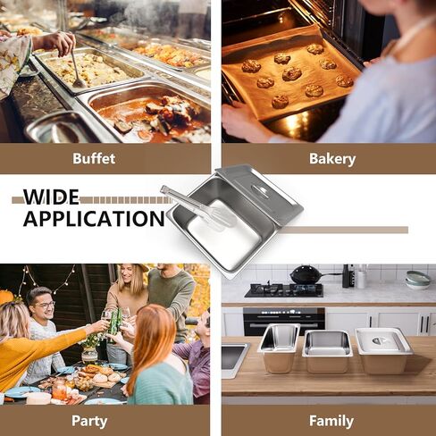 مقالي طاولة بخار بحجم 1/2 مع أغطية، 6 عبوات مقلاة فندقية عميقة 4 بوصات، حاوية طعام من الفولاذ المقاوم للصدأ بسمك 0.7 مم، مقلاة طعام للمطاعم، المطبخ، الفندق، مستلزمات خدمات الطعام التجارية in Kuwait