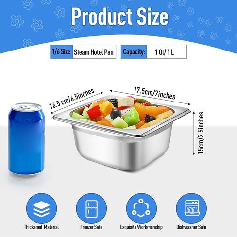 12 Pcs Stainless Steel Hotel Pan with Lids 1/6 Size Chafing Steam Table Pan Catering Pans with Notched Cover Commercial Stackable Metal Steamer Pan for Buffet Party Storage Food (2.6 Inch) in Saudi Arabia