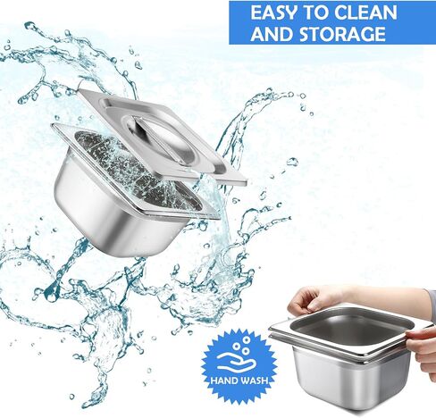 12 Pcs Stainless Steel Hotel Pan with Lids 1/6 Size Chafing Steam Table Pan Catering Pans with Notched Cover Commercial Stackable Metal Steamer Pan for Buffet Party Storage Food (2.6 Inch) in Saudi Arabia