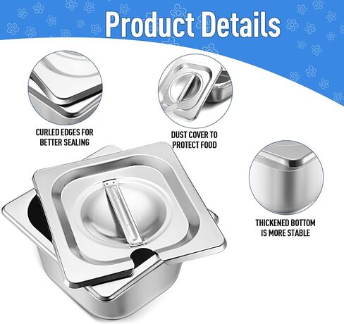12 Pcs Stainless Steel Hotel Pan with Lids 1/6 Size Chafing Steam Table Pan Catering Pans with Notched Cover Commercial Stackable Metal Steamer Pan for Buffet Party Storage Food (2.6 Inch) in Saudi Arabia
