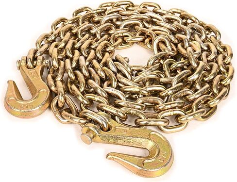 AAIN G80 Heavy Duty Transport Chain 5/16 Inch x 10 Foot, Load Binder Tow Lock Chains with G70 Clevis Grab Hooks, 4,900 lbs Safe Working Load for Loading Tie Down Fixed Cargo Flatbed Truck Trailer in Saudi Arabia