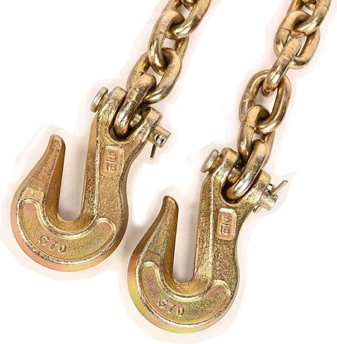 AAIN G80 Heavy Duty Transport Chain 5/16 Inch x 10 Foot, Load Binder Tow Lock Chains with G70 Clevis Grab Hooks, 4,900 lbs Safe Working Load for Loading Tie Down Fixed Cargo Flatbed Truck Trailer in Saudi Arabia