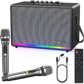 Portable Bluetooth Speaker with 2 Wireless Mics | 70W Peak Deep Bass Birchwood Cabinet | Bluetooth PA System for Outdoor Camping, Backyard| Dynamic LED Lights, USB/AUX/OTG, Rechargeable Battery(Black) in Saudi Arabia