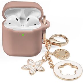 OLEBAND Case Fit for Airpod 1st/2nd Generation with Cute Bling Keychain,iPods Silione Cover Compatible for Apple Air pod/iPod 2 and 1 Gen Case,LED Visible,for Women and Girls,Milk Tea in Saudi Arabia