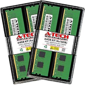 A-Tech 64GB Kit (4x16GB) RAM for ASRock Rack GENOAD8UD-2T/X550, SPC741D16QM3-2L2Q, SPC741D8-2L2T/BCM, SPC741D8UD-2T/X550 | DDR5 4800MHz PC5-38400 EC8 RDIMM 1Rx8 ECC Registered Server Memory Upgrade in Kuwait