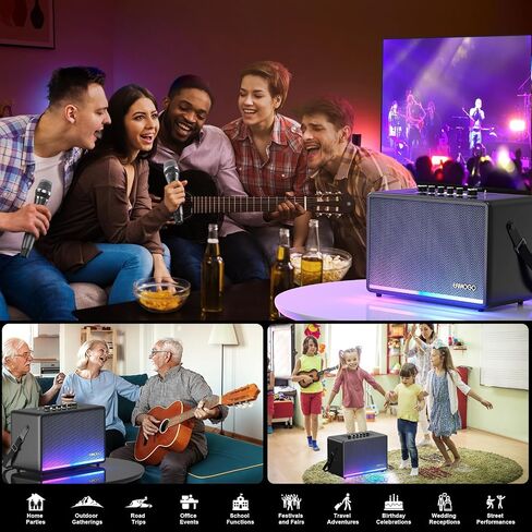 مكبر صوت بلوتوث المحمول مع 2 ميكروفونات لاسلكية | 70W Peak Deep Bass Birchwood Cabinet | نظام Bluetooth PA للتخييم في الهواء الطلق ، الفناء الخلفي | مصابيح LED ديناميكية ، USB/AUX/OTG ، بطارية قابلة للشحن (أسود) in Saudi Arabia