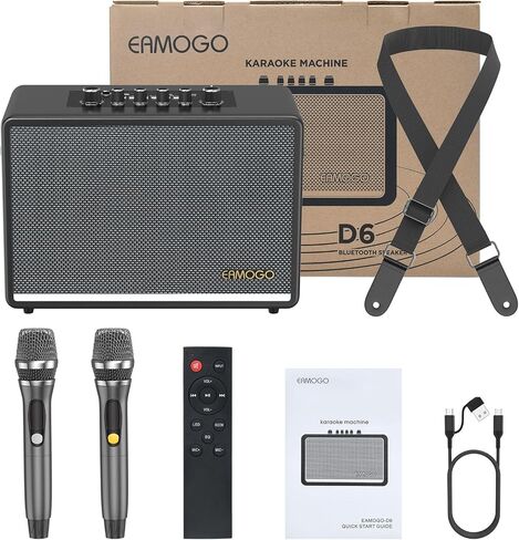 مكبر صوت بلوتوث المحمول مع 2 ميكروفونات لاسلكية | 70W Peak Deep Bass Birchwood Cabinet | نظام Bluetooth PA للتخييم في الهواء الطلق ، الفناء الخلفي | مصابيح LED ديناميكية ، USB/AUX/OTG ، بطارية قابلة للشحن (أسود) in Saudi Arabia