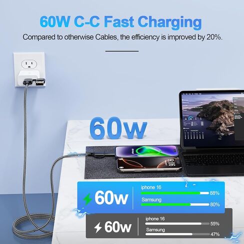 طوله 10 أقدام و 4 في 1 USB C/USB A إلى كبل شحن Lightning/Type C ، 3M 60W شاحن سريع ونقل البيانات iPhone Charger لـ Apple iPhone 14/13/11 ، iPad Pro ، Samsung ، LG ، Android ، Huawei ، Pixel-Black in Saudi Arabia