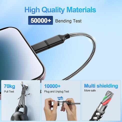 طوله 10 أقدام و 4 في 1 USB C/USB A إلى كبل شحن Lightning/Type C ، 3M 60W شاحن سريع ونقل البيانات iPhone Charger لـ Apple iPhone 14/13/11 ، iPad Pro ، Samsung ، LG ، Android ، Huawei ، Pixel-Black in Saudi Arabia