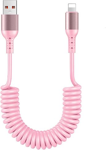 USB A to Lighting Cable 3ft 1pack, Coiled Cord for Car Short Type-C Retractable Cable for Phone 14 13 12 11 X Pro Max, Carplay Cord for Car (Pink) in Saudi Arabia