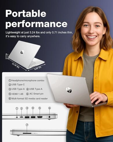 HP 14 "كمبيوتر محمول للأعمال التجارية والطالب-HD Thin and Light Labstop • Intel 4-Core N150 • Windows 11 Pro in Kuwait