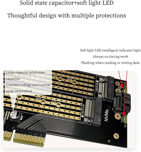 PCIE 3.0 إلى M.2 NVME/NGFF SSD ADAPTER CARD-تمدد عالي السرعة لأجهزة الكمبيوتر المكتبية ، يدعم مفتاح M/B/B/B ، 2230 إلى 22110 (SLOT SLOT NVME+NGFF) in Saudi Arabia