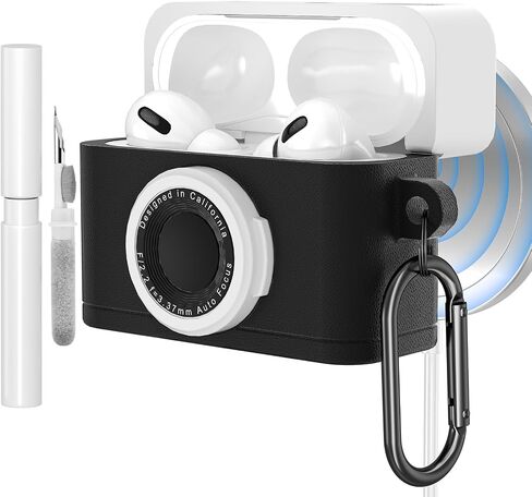 for Airpods 4 Case Cover with Magnetic Anti-Lost Straps & Cleaning Kit, Shockproof Silicone Retro Camera Protector for Airpod 4th Generation Cases Wireless Charging with Keychain Accessories in Kuwait