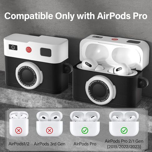 for Airpods 4 Case Cover with Magnetic Anti-Lost Straps & Cleaning Kit, Shockproof Silicone Retro Camera Protector for Airpod 4th Generation Cases Wireless Charging with Keychain Accessories in Kuwait