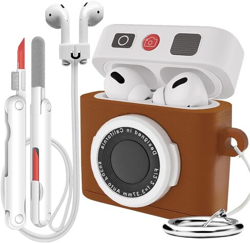 for Airpods 4 Case Cover with Magnetic Anti-Lost Straps & Cleaning Kit, Shockproof Silicone Retro Camera Protector for Airpod 4th Generation Cases Wireless Charging with Keychain Accessories in Kuwait