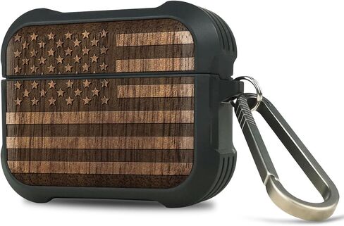 CARVEIT WOODEN CASE لـ AirPods Pro 2nd/1st Gen Case ، Wood Artisan Sengraved & TPU shockproof cover ، clasp Quick Quick titanium ، شحنات لاسلكية متوافقة (العلم الأمريكي) Walnut in Kuwait