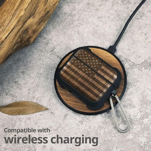 CARVEIT WOODEN CASE لـ AirPods Pro 2nd/1st Gen Case ، Wood Artisan Sengraved & TPU shockproof cover ، clasp Quick Quick titanium ، شحنات لاسلكية متوافقة (العلم الأمريكي) Walnut in Kuwait