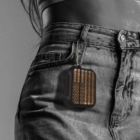 CARVEIT WOODEN CASE لـ AirPods Pro 2nd/1st Gen Case ، Wood Artisan Sengraved & TPU shockproof cover ، clasp Quick Quick titanium ، شحنات لاسلكية متوافقة (العلم الأمريكي) Walnut in Kuwait