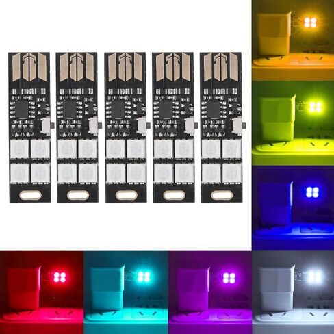 5Pcs Super Mini USB Light Thin Ultra Slim Multi Color Changing 7 Colors RGB Night 4 LED TV Backlight Kit Table Lamp DC5V for Table Desk Decor in Saudi Arabia