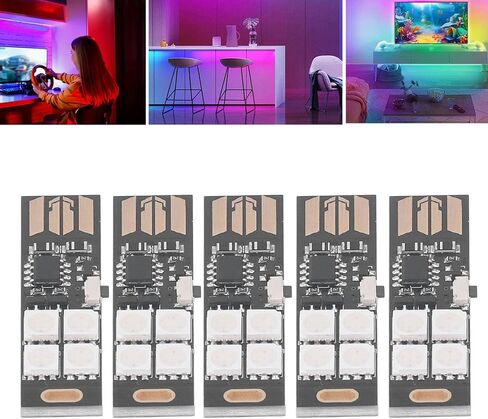 5Pcs Super Mini USB Light Thin Ultra Slim Multi Color Changing 7 Colors RGB Night 4 LED TV Backlight Kit Table Lamp DC5V for Table Desk Decor in Saudi Arabia