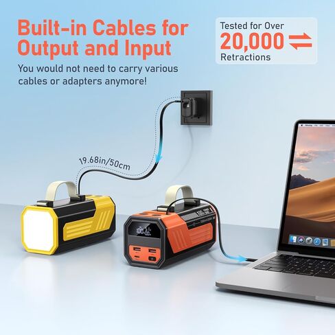 Laptop Power Bank,70,000mAh Portable Charger with 100W USB-C Ports, Built-in and Retractable Cables,100W Input, Fast Charging for MacBook Pro/Air/iPhone 16/iPad Pro/Galaxy S25 Ultra and More in Saudi Arabia