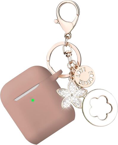 حالة Oleband تتناسب مع Airpod 1st/2nd Generation مع سلسلة مفاتيح Bling لطيفة ، غطاء iPods Silione متوافق مع Apple Air Pod/iPod 2 و 1 Case ، LED مرئي ، للنساء والفتيات ، شاي الحليب in Saudi Arabia