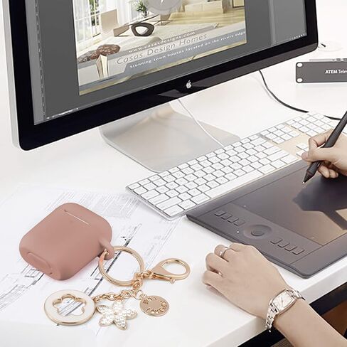 حالة Oleband تتناسب مع Airpod 1st/2nd Generation مع سلسلة مفاتيح Bling لطيفة ، غطاء iPods Silione متوافق مع Apple Air Pod/iPod 2 و 1 Case ، LED مرئي ، للنساء والفتيات ، شاي الحليب in Saudi Arabia