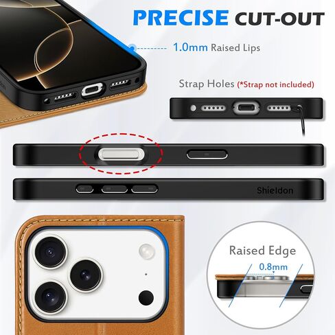 SHIELDON Genuine Leather Case Wallet Compatible with iPhone 17 Pro 6.3-inch | Book Desgin | RFID Blocking Credit Card Slots | Magnetic Closure | Shock Absorbing Phone Cover | 2025 | Retro Light Brown in Saudi Arabia