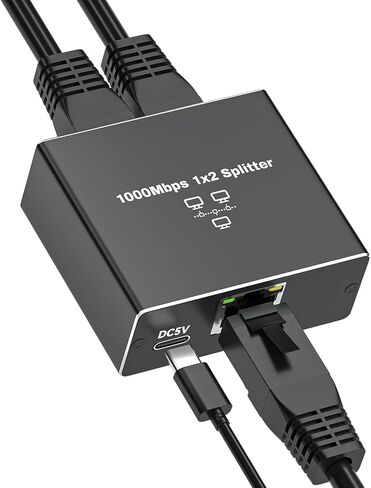Ethernet Splitter 1 إلى 2 السرعة العالية 1000 ميجابت في الثانية RJ45 محول النقر على الإنترنت Gigabit Ethernet Tap- شبكة النقر مع سلك الطاقة USB ، لكأس Cat 5/5/6/7/8 [أجهزة 2 متصلة في وقت واحد] in Kuwait