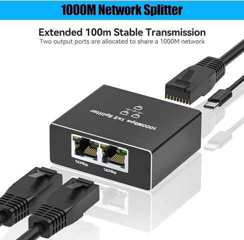 Ethernet Splitter 1 إلى 2 السرعة العالية 1000 ميجابت في الثانية RJ45 محول النقر على الإنترنت Gigabit Ethernet Tap- شبكة النقر مع سلك الطاقة USB ، لكأس Cat 5/5/6/7/8 [أجهزة 2 متصلة في وقت واحد] in Kuwait