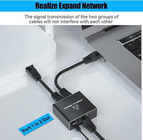 Ethernet Splitter 1 إلى 2 السرعة العالية 1000 ميجابت في الثانية RJ45 محول النقر على الإنترنت Gigabit Ethernet Tap- شبكة النقر مع سلك الطاقة USB ، لكأس Cat 5/5/6/7/8 [أجهزة 2 متصلة في وقت واحد] in Kuwait