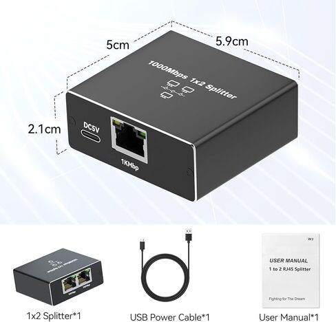 Ethernet Splitter 1 إلى 2 السرعة العالية 1000 ميجابت في الثانية RJ45 محول النقر على الإنترنت Gigabit Ethernet Tap- شبكة النقر مع سلك الطاقة USB ، لكأس Cat 5/5/6/7/8 [أجهزة 2 متصلة في وقت واحد] in Kuwait