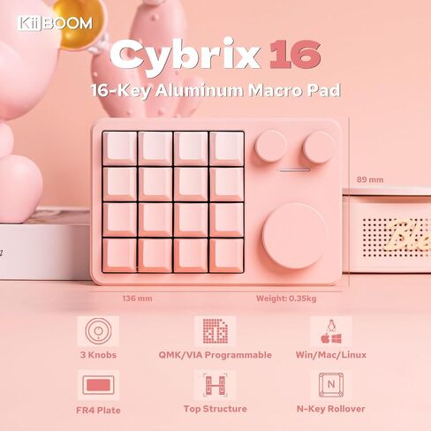Kiiboom Cybrix 16 عبر وسادة الماكرو القابلة للبرمجة-16 مفتاحًا + 3 مقابض ، من النوع C السلكي السلكي ، Numbad ، PCB القابل للتبديل الساخن ، الإضاءة الخلفية RGB ، لوحة مفاتيح رقمية خفيفة الوزن ومحمولة لنظام التشغيل Windows & Mac (أسود) in Kuwait