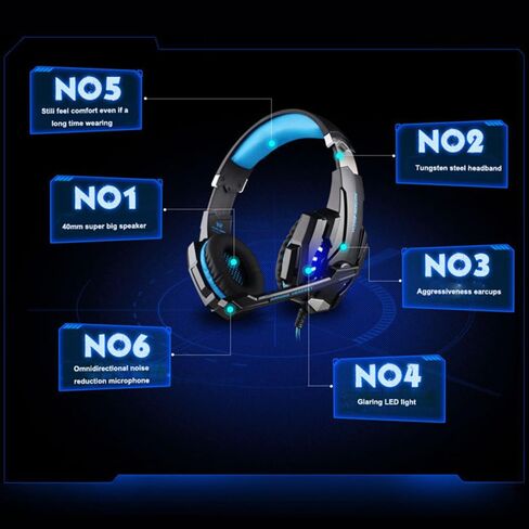 G9000 Headset 3.5mm Game Gaming Headphone Earphone with Microphone LED Light for Laptop Tablet/Mobile Phones/ PS4 (Black Blue) in Saudi Arabia