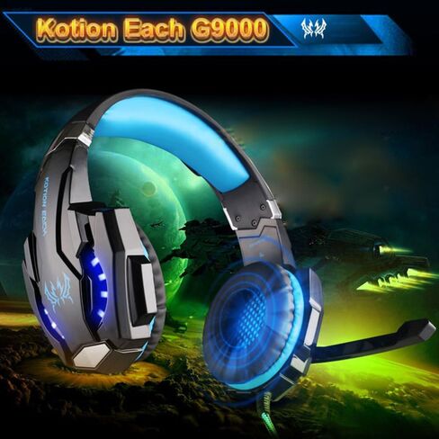 G9000 Headset 3.5mm Game Gaming Headphone Earphone with Microphone LED Light for Laptop Tablet/Mobile Phones/ PS4 (Black Blue) in Saudi Arabia