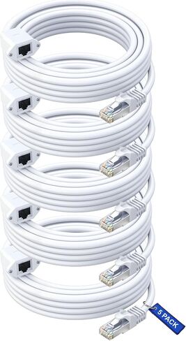 كابل امتداد Ethernet ، Cat 6 Ethernet Cable Extender ، كابل الإنترنت مع موصل RJ45 من الذكور إلى الإناث ، تمديد كابل LAN لشبكات التصحيح ، الأبيض (25 قدمًا) in Kuwait