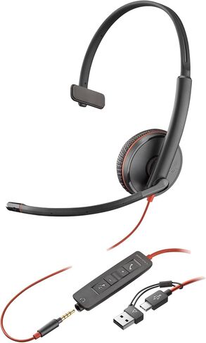 Poly Blackwire 3215 Monaural USB -C سماعات الرأس + 3.5 مم قابس + محول USB -C/A - شهادة Microsoft Teams - Mono - USB Type C ، Mini -Phone (3.5mm) - Wired - 32 OHM - ON -OER - Monaaural - Cup - 7.40 - 7.40 in Saudi Arabia