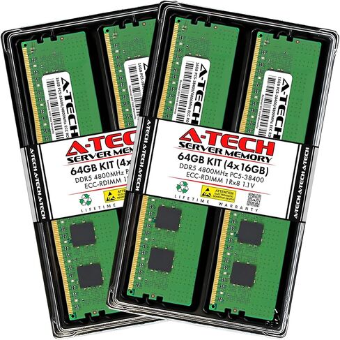 A-Tech 64GB KIT (4x16GB) RAM لـ ASROCK RACK GENOAD8UD-2T/X550 ، SPC741D16QM3-2L2Q ، SPC741D8-2L2T/BCM ، SPC741D8UD-2T/X550 | DDR5 4800MHz PC5-38400 EC8 RDIMM 1RX8 ECC ترقية ذاكرة الخادم المسجلة in Kuwait