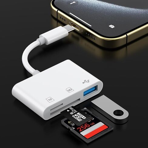 USB C SD Card Reader متوافق مع iPhone 16 15 Pro Max iPad MacBook ، محول بطاقة الكاميرا 3-in-1 من النوع C مع فتحات مزدوجة ومنفذ USB لـ Macbook Pro/Air/Mini Android More More in Saudi Arabia