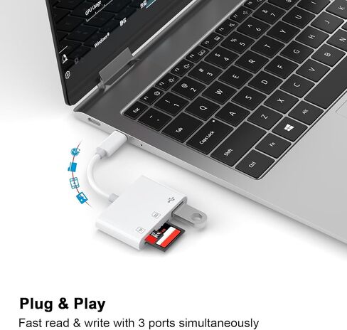 USB C SD Card Reader متوافق مع iPhone 16 15 Pro Max iPad MacBook ، محول بطاقة الكاميرا 3-in-1 من النوع C مع فتحات مزدوجة ومنفذ USB لـ Macbook Pro/Air/Mini Android More More in Saudi Arabia