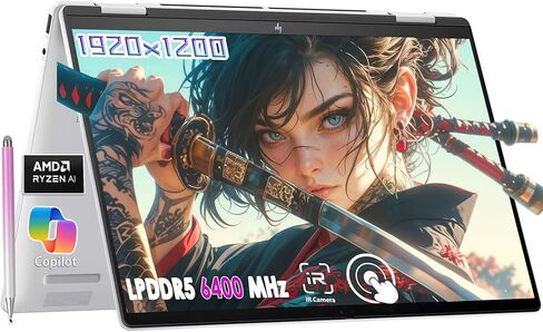HP Envy 2024 14 "AI 2-in-1 Captop ، Wuxga 300 Nits Touchscreen ، AMD Ryzen 5 8640HS (Beats I7 1355U) ، Copilot ، LPDDR5 6400MHz ، Wi-Fi 6e ، Bt 5.3 ، Backleit KB ، Win 11 W/ in Saudi Arabia