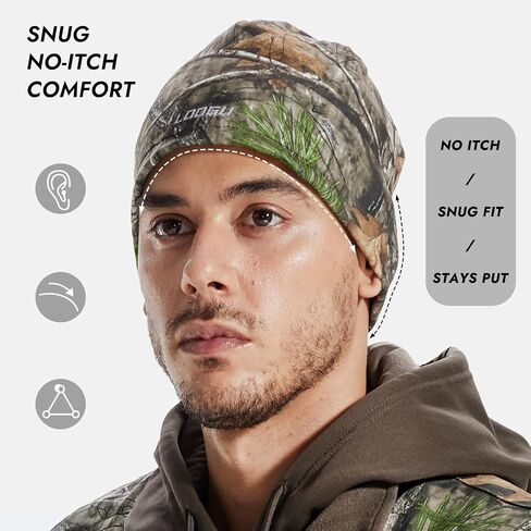 LOOGU Camo Beanie Hat for Hunting, Winter Skull Cap, Men’s Cuffed Beanie with Fleece in Saudi Arabia