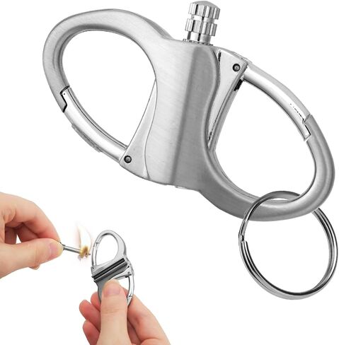 Metal Keychain Lighter, New Mini Waterproof Lighters Key Chain Permanent Match Kerosene Refillable Lighter Fire Starter for Outdoor Survival (Black Silver) in Saudi Arabia