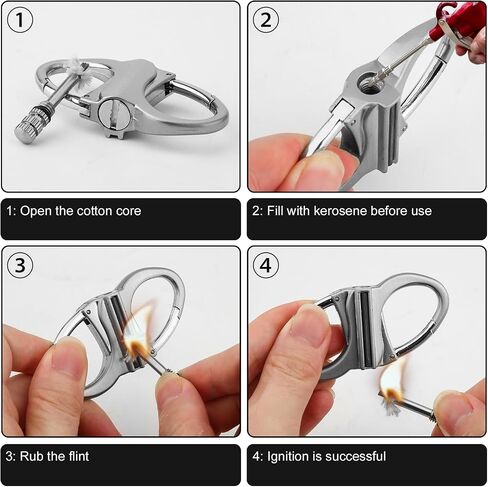 Metal Keychain Lighter, New Mini Waterproof Lighters Key Chain Permanent Match Kerosene Refillable Lighter Fire Starter for Outdoor Survival (Black Silver) in Saudi Arabia