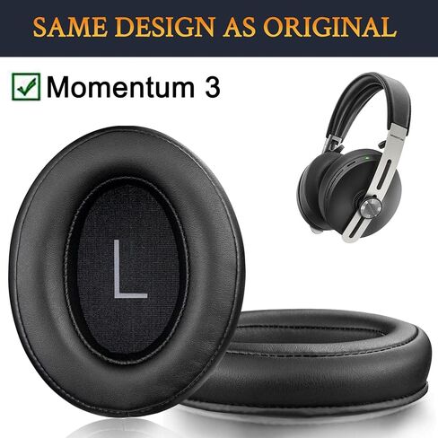 SOULWIT Earpads Replacement for Sennheiser Momentum 3 Wireless Noise Cancelling Over/Around-Ear Headphones, Ear Pads Cushions with Soft Protein Leather, Noise Isolation Memory Foam - Black in Saudi Arabia
