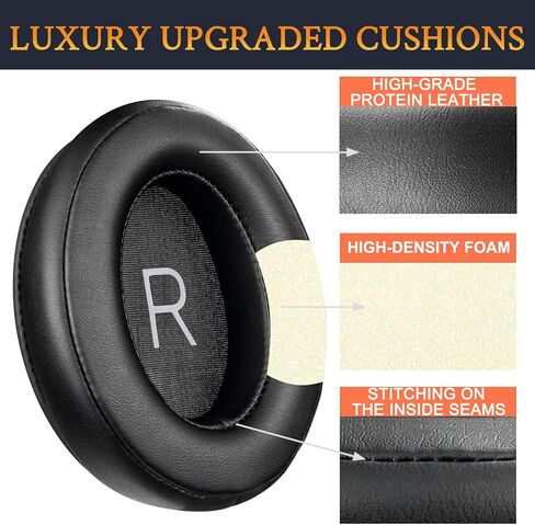 SOULWIT Earpads Replacement for Sennheiser Momentum 3 Wireless Noise Cancelling Over/Around-Ear Headphones, Ear Pads Cushions with Soft Protein Leather, Noise Isolation Memory Foam - Black in Saudi Arabia