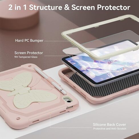 ACEMO iPad 10th Generation Case 10.9 inch/iPad (A16) 11th Generation Case 11 inch with Screen Protector/Shoulder Strap/Pencil Holder/Kickstand Cute Kids Girls Cover for iPad 2022 2025 Pink in Saudi Arabia