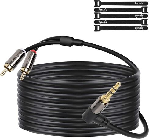 3.5mm Aux to RCA Cable, 90 Degree Angle 3.5mm Male to 2RCA Male Auxiliary Stereo Audio Y Splitter Gold-Plated, Double Shielded for Smartphones, Tablets, Speakers, Home Theater, HDTV,100ft/1 pack in Kuwait